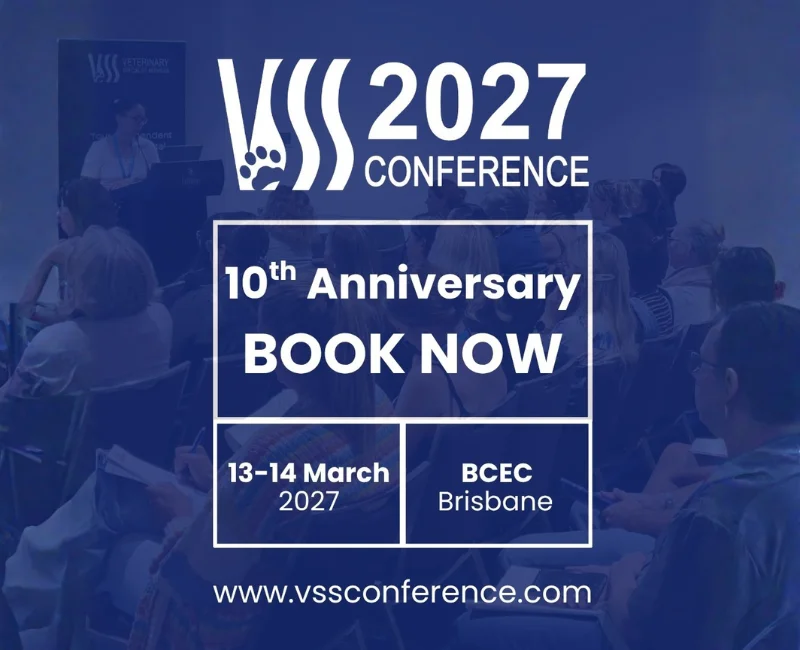 VSS Conference 2027 promotional banner featuring the 10th Anniversary, Book Now message, 13–14 March 2027 dates, BCEC Brisbane venue, and conference audience in the background.